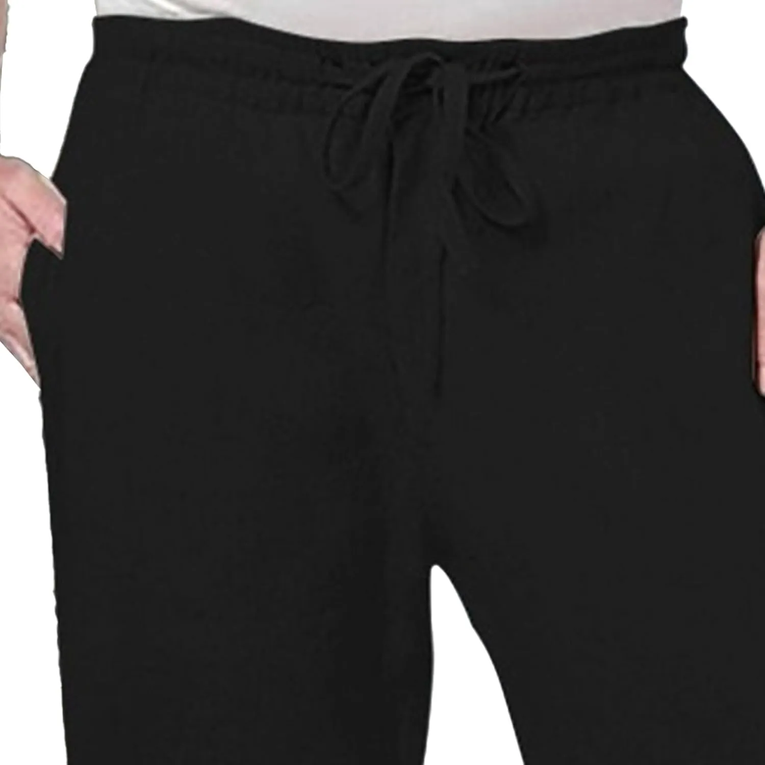 Men's Elatic Waist Baggy Summer Pants Solid Casual Linen Beach Trouser Drawstring Straight Leg Pants