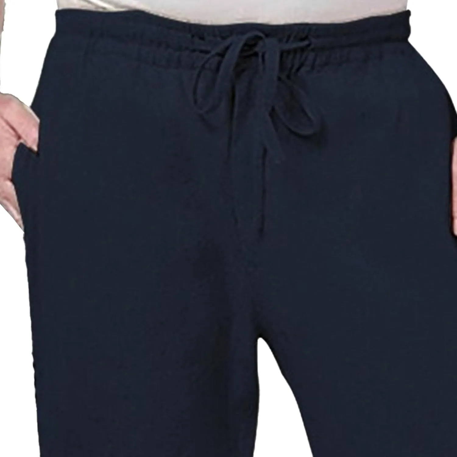 Men's Elatic Waist Baggy Summer Pants Solid Casual Linen Beach Trouser Drawstring Straight Leg Pants