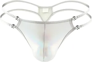 Men's Faux Leather Shiny Thong G-String T Back Comfort Men Underwear Bikini Briefs Pouch Low Waist Underpants
