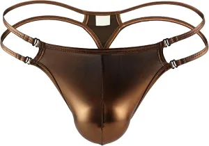 Men's Faux Leather Shiny Thong G-String T Back Comfort Men Underwear Bikini Briefs Pouch Low Waist Underpants