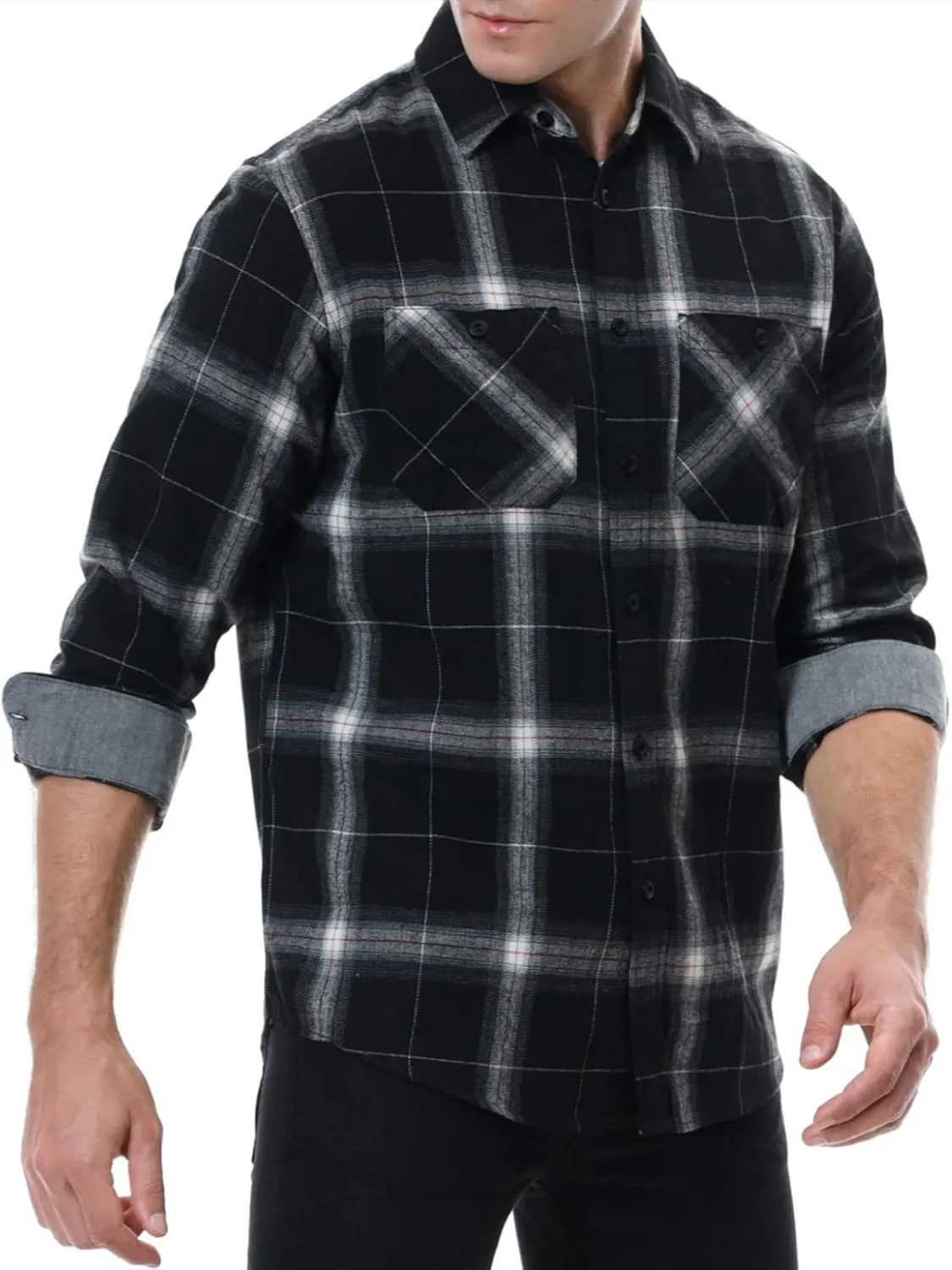 Men??s Flannel Shirts Long Sleeve Casual Button Down Flannel Plaid Shirts for Men Camp Hiking