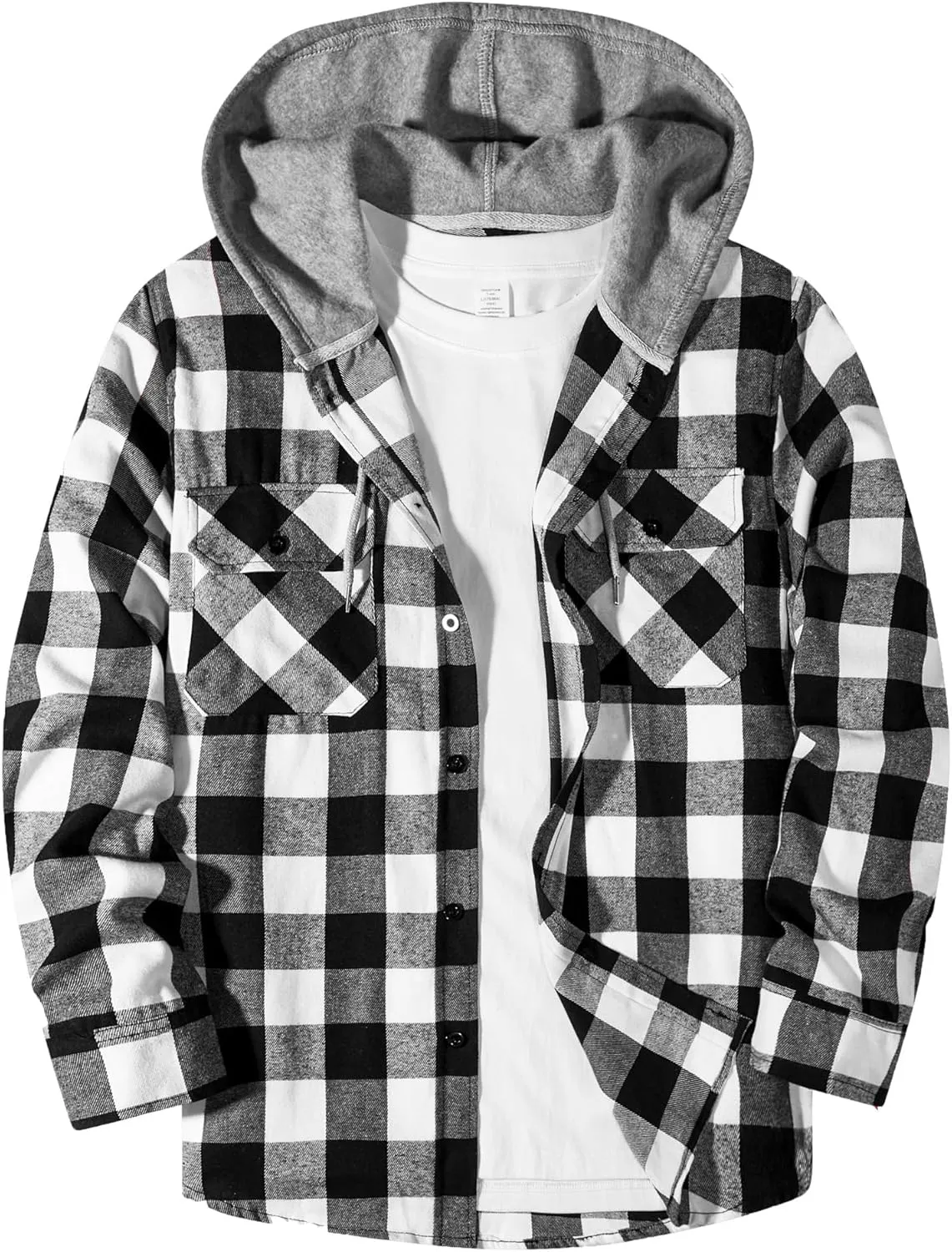 Mens Flannel Shirts Long Sleeve, Flannel Hoodie for Men Casual Button Down Shirt Jacket Plaid Work Shirts