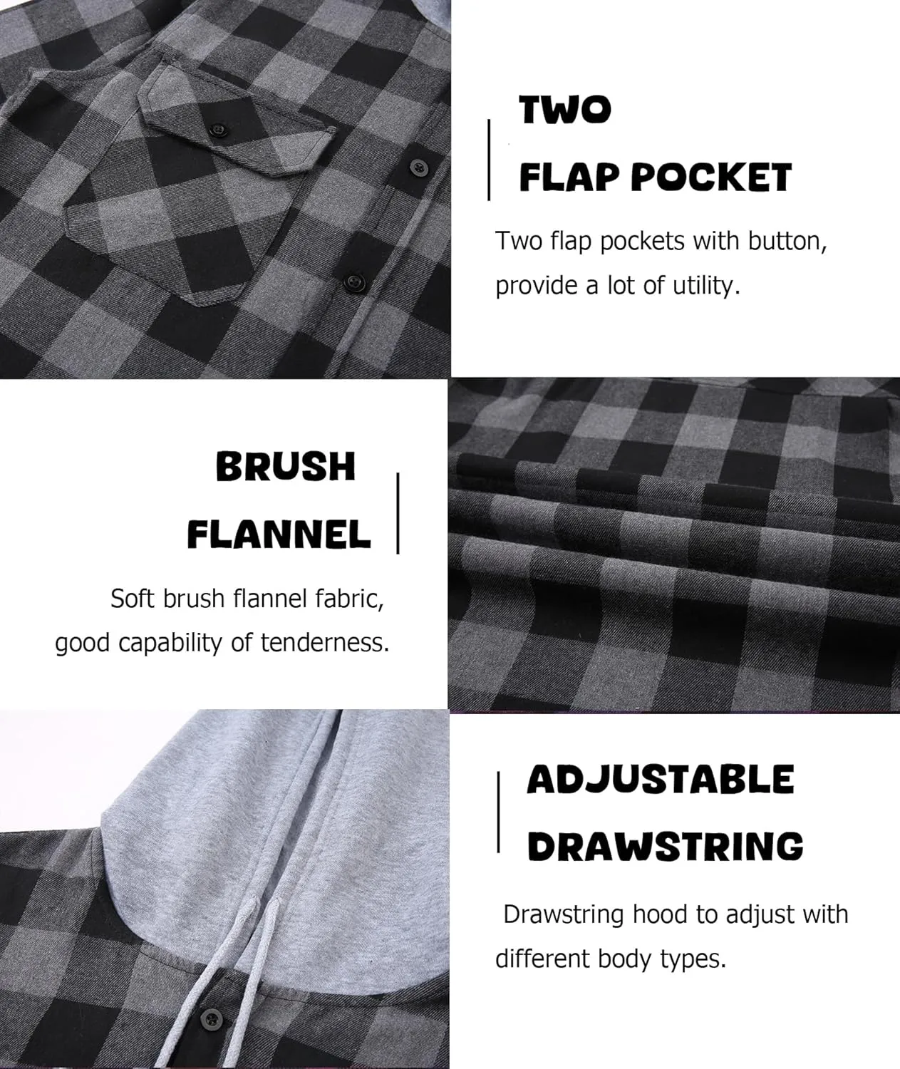 Mens Flannel Shirts Long Sleeve, Flannel Hoodie for Men Casual Button Down Shirt Jacket Plaid Work Shirts