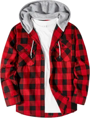 Mens Flannel Shirts Long Sleeve, Flannel Hoodie for Men Casual Button Down Shirt Jacket Plaid Work Shirts