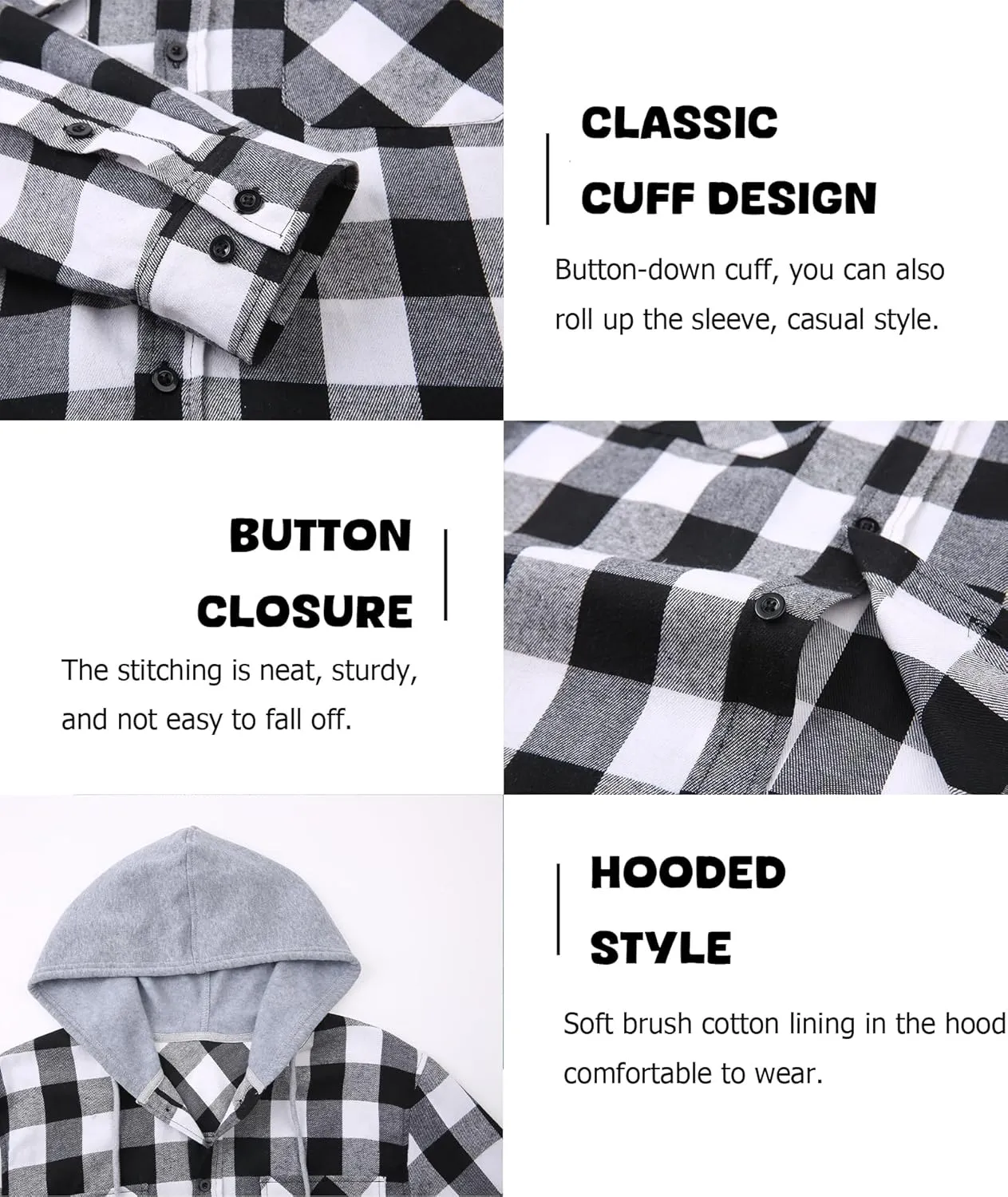 Mens Flannel Shirts Long Sleeve, Flannel Hoodie for Men Casual Button Down Shirt Jacket Plaid Work Shirts