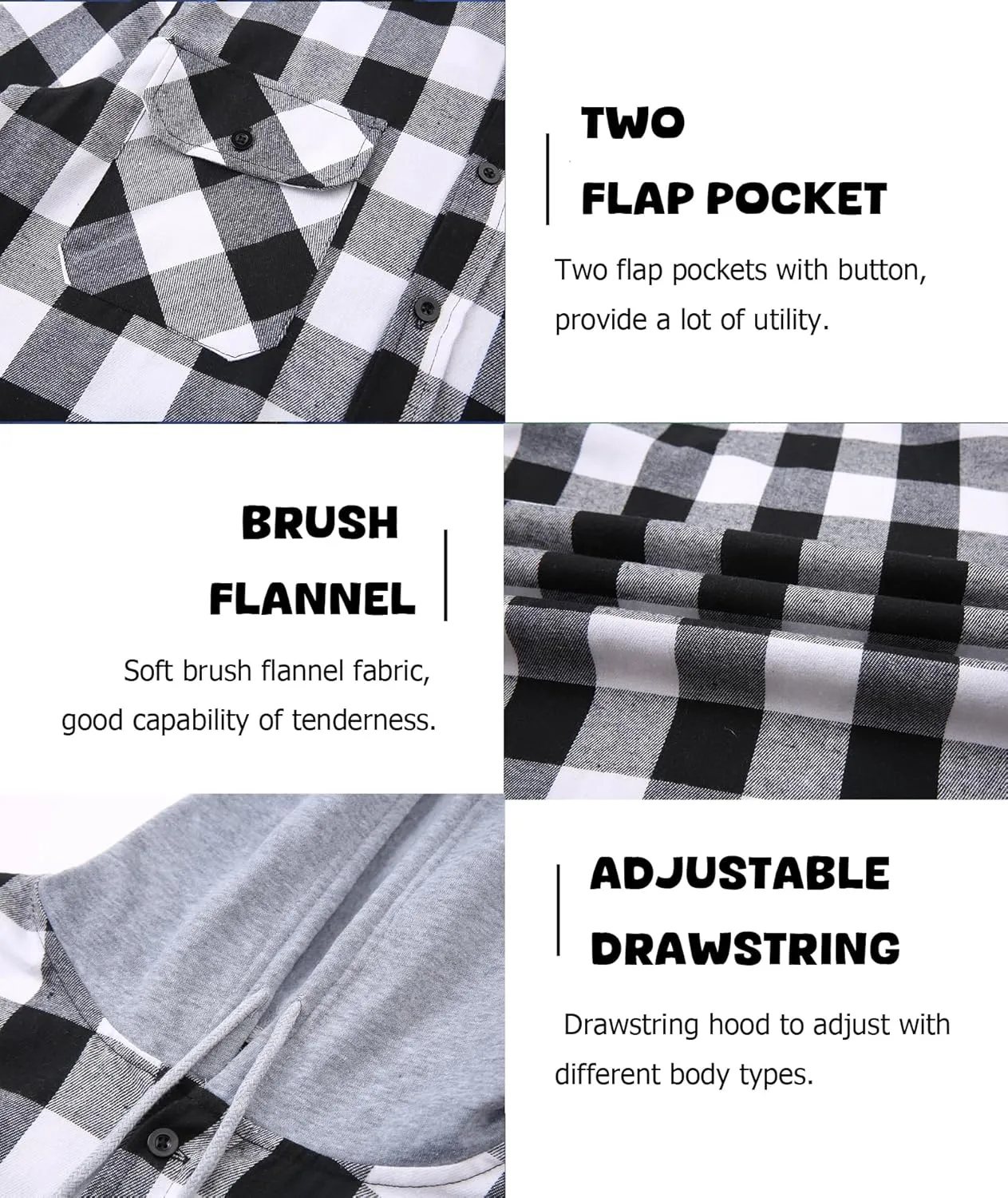 Mens Flannel Shirts Long Sleeve, Flannel Hoodie for Men Casual Button Down Shirt Jacket Plaid Work Shirts