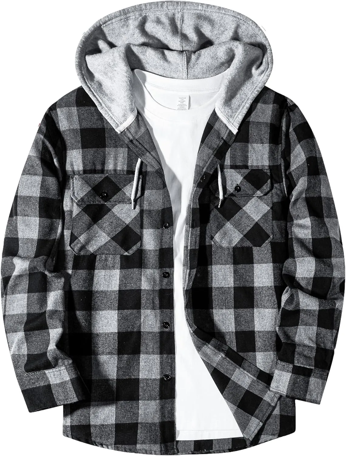 Mens Flannel Shirts Long Sleeve, Flannel Hoodie for Men Casual Button Down Shirt Jacket Plaid Work Shirts