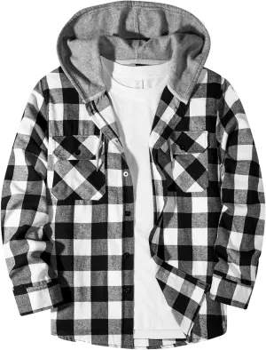 Mens Flannel Shirts Long Sleeve, Flannel Hoodie for Men Casual Button Down Shirt Jacket Plaid Work Shirts