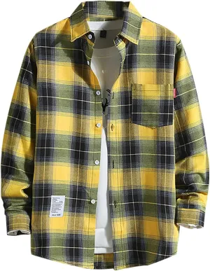 Men's Flannel Shirts - Long Sleeve Plaid Casual Cotton Button Down
