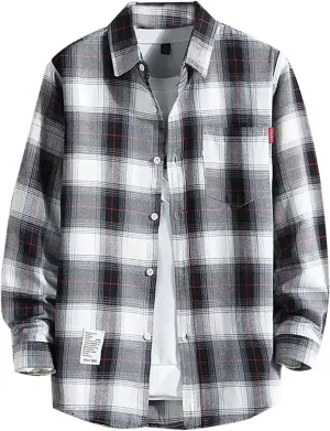 Men's Flannel Shirts - Long Sleeve Plaid Casual Cotton Button Down