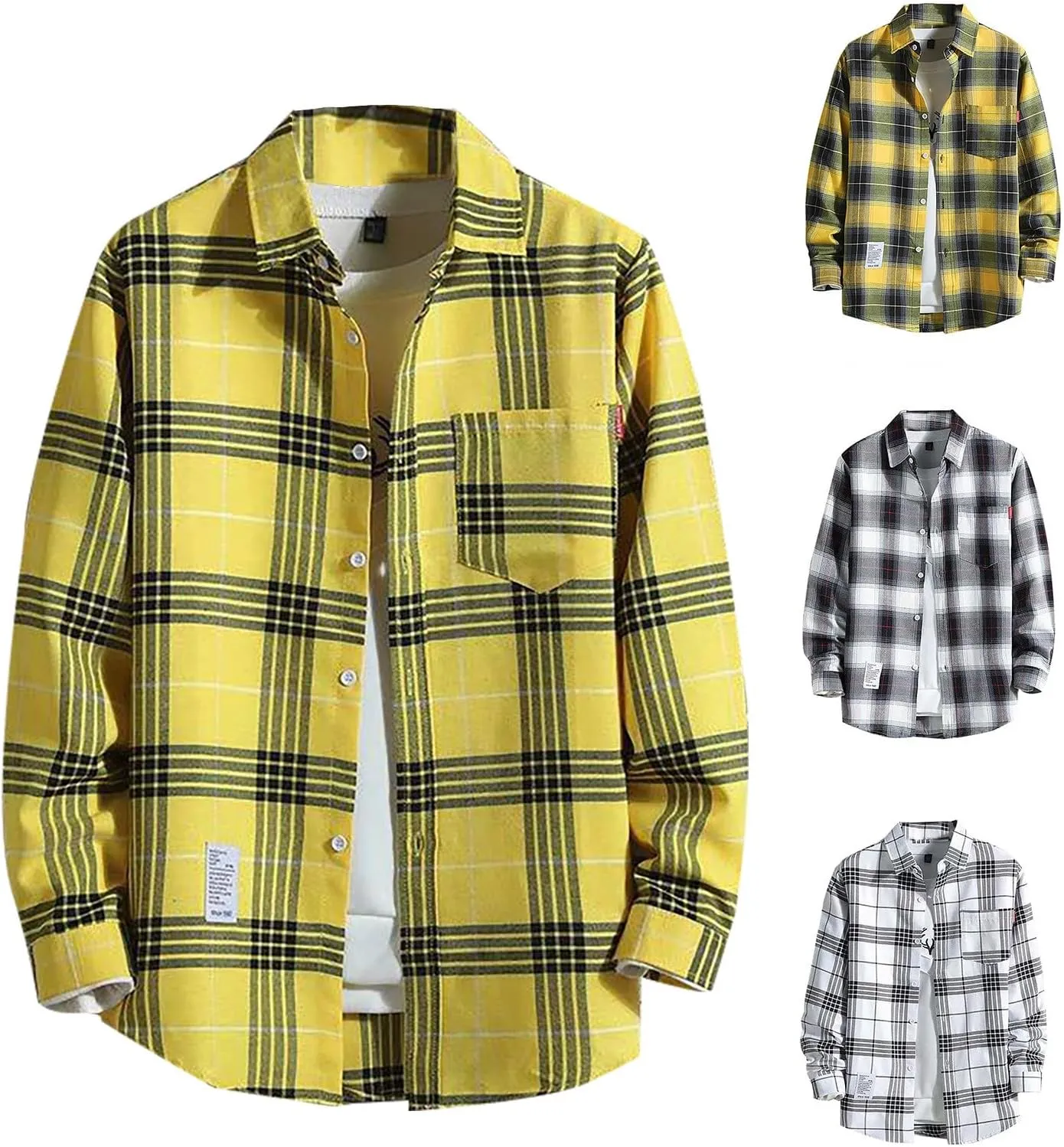 Men's Flannel Shirts - Long Sleeve Plaid Casual Cotton Button Down