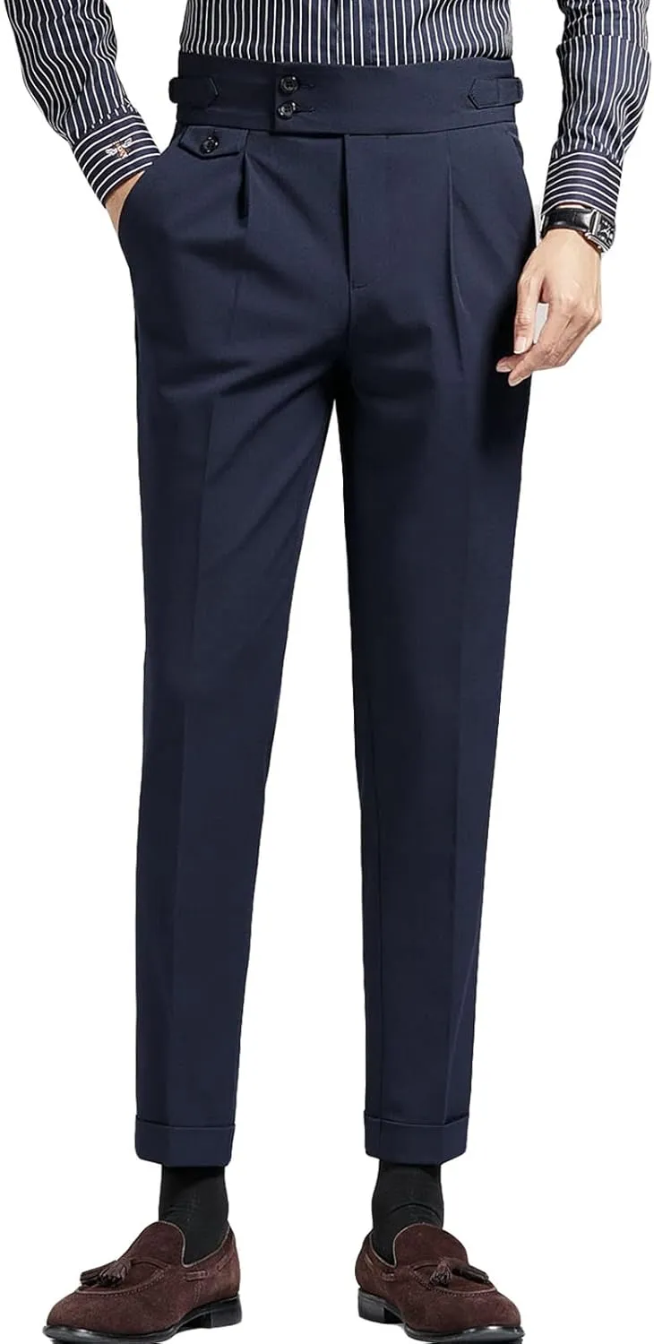 Men's Flat Front Dress Pant Slim Fit Linen Cotton Chino Pant Comfort Straight Fit Flat Front Casual Pant (33,Dark Blue)