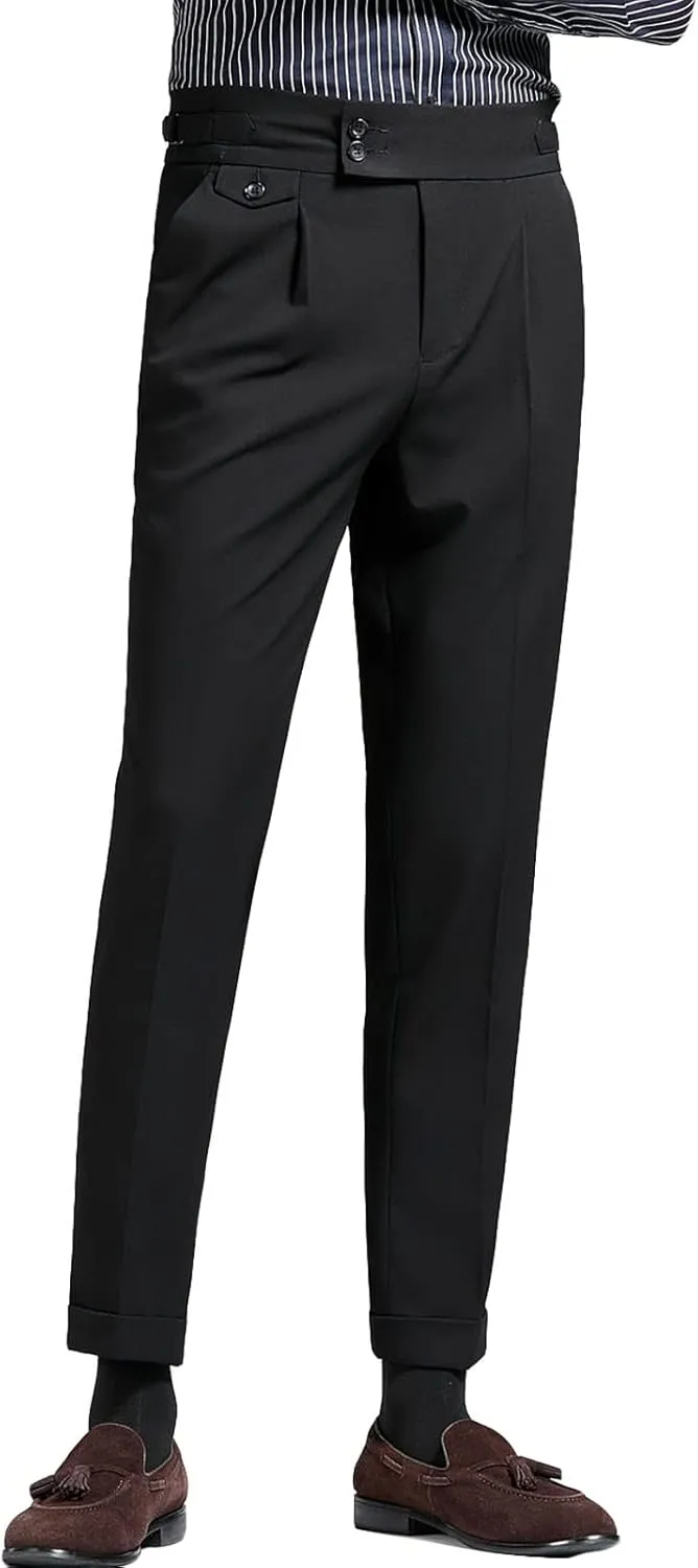 Men'S Flat Front Dress Pant Slim Fit Linen Cotton Chino Pant Comfort Straight Fit Flat Front Casual Pant (36,Black), Black, 36