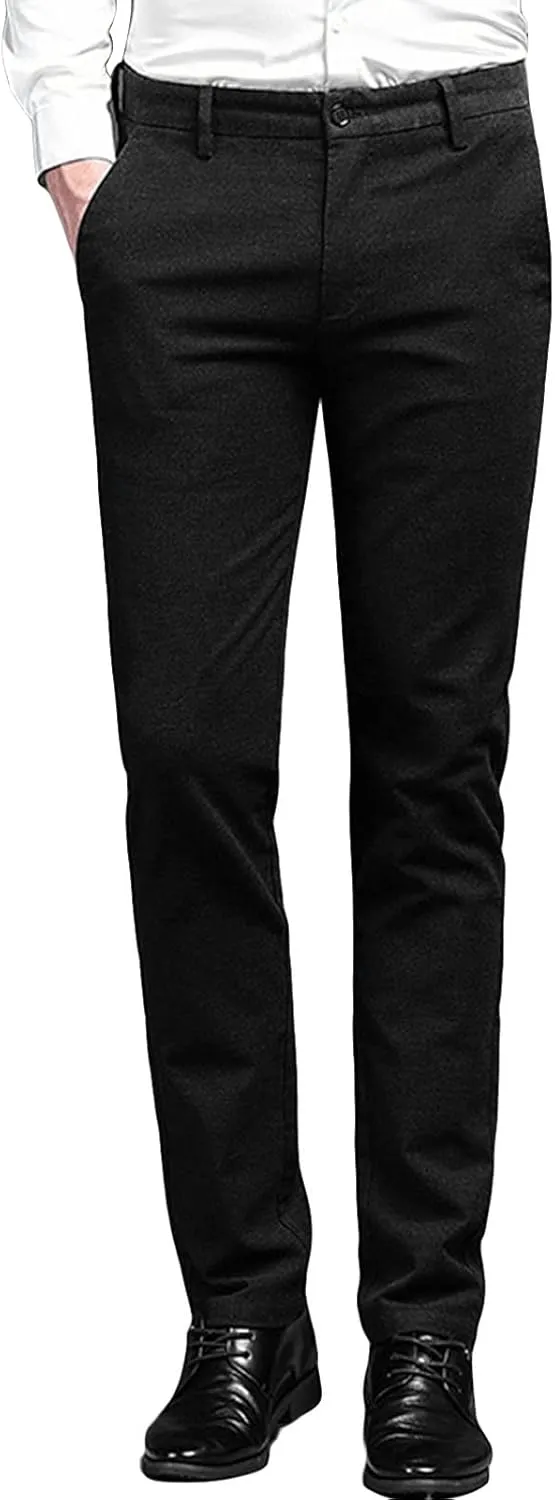 Men's Flat Front Straight Fit Dress Pant Comfort Skinny Slim Fit Stretch Business Fashion Pencil Chinos Pants (30,Black)