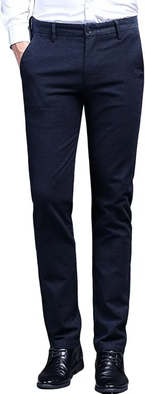 Men'S Flat Front Straight Fit Dress Pant Comfort Skinny Slim Fit Stretch Business Fashion Pencil Chinos Pants (38,Blue), Blue, 38