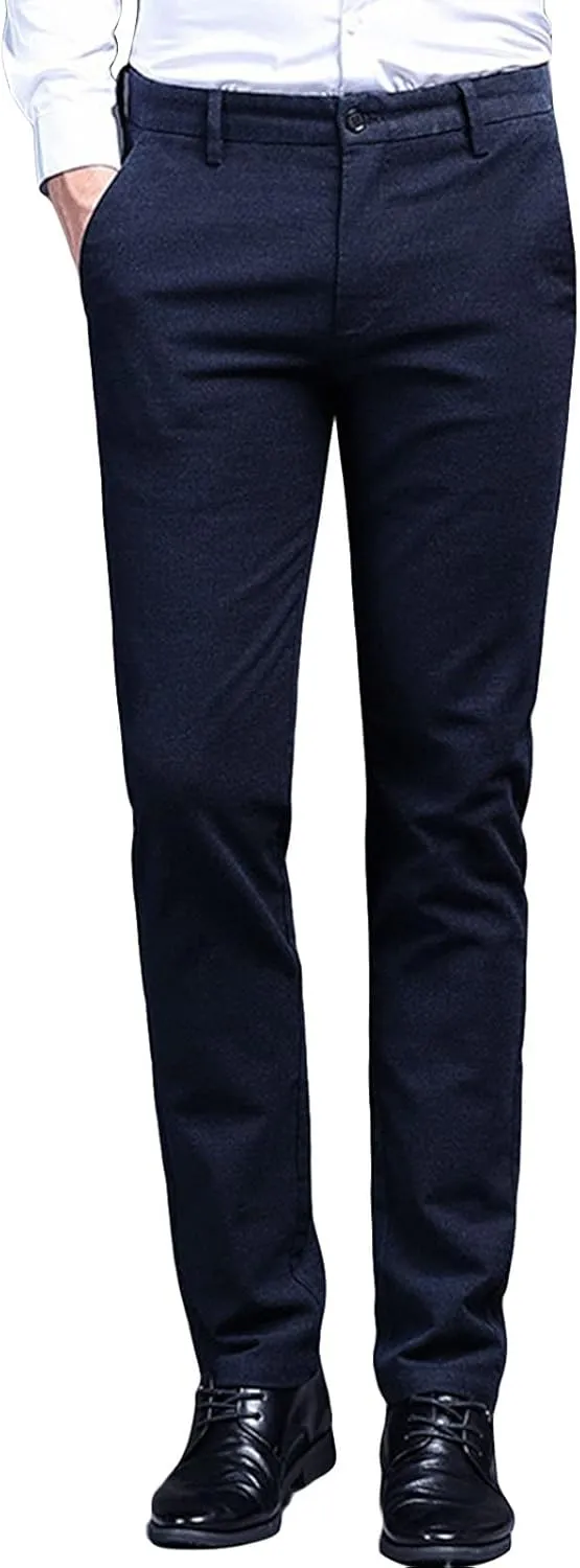 Men'S Flat Front Straight Fit Dress Pant Comfort Skinny Slim Fit Stretch Business Fashion Pencil Chinos Pants (38,Blue), Blue, 38