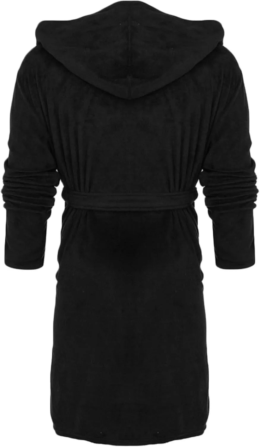 Mens Fleece Hooded Robe Plush Collar Shawl Bathrobe Soft Warm Long Sleeve Knee Length Bathrobes for Spa and Housewear