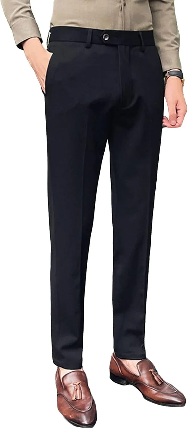 Men'S Flex Flat Front Straight Fit Pant Slim-Fit Wrinkle-Resistant Chino Pant Comfort Dress Pant Sweatpants (XX-Large,Black), Black, XX-Large