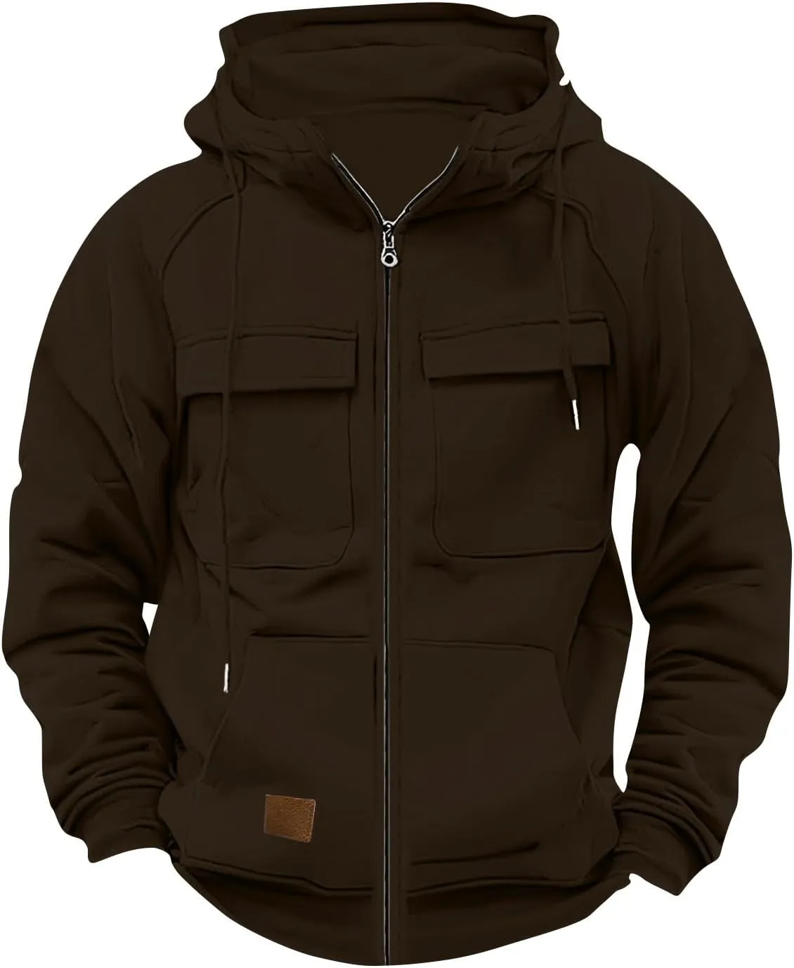 Men's Full-Zip Green Hoodie with Multiple Pockets, Soft Fleece, Adjustable Drawstring Hood, Casual Wear