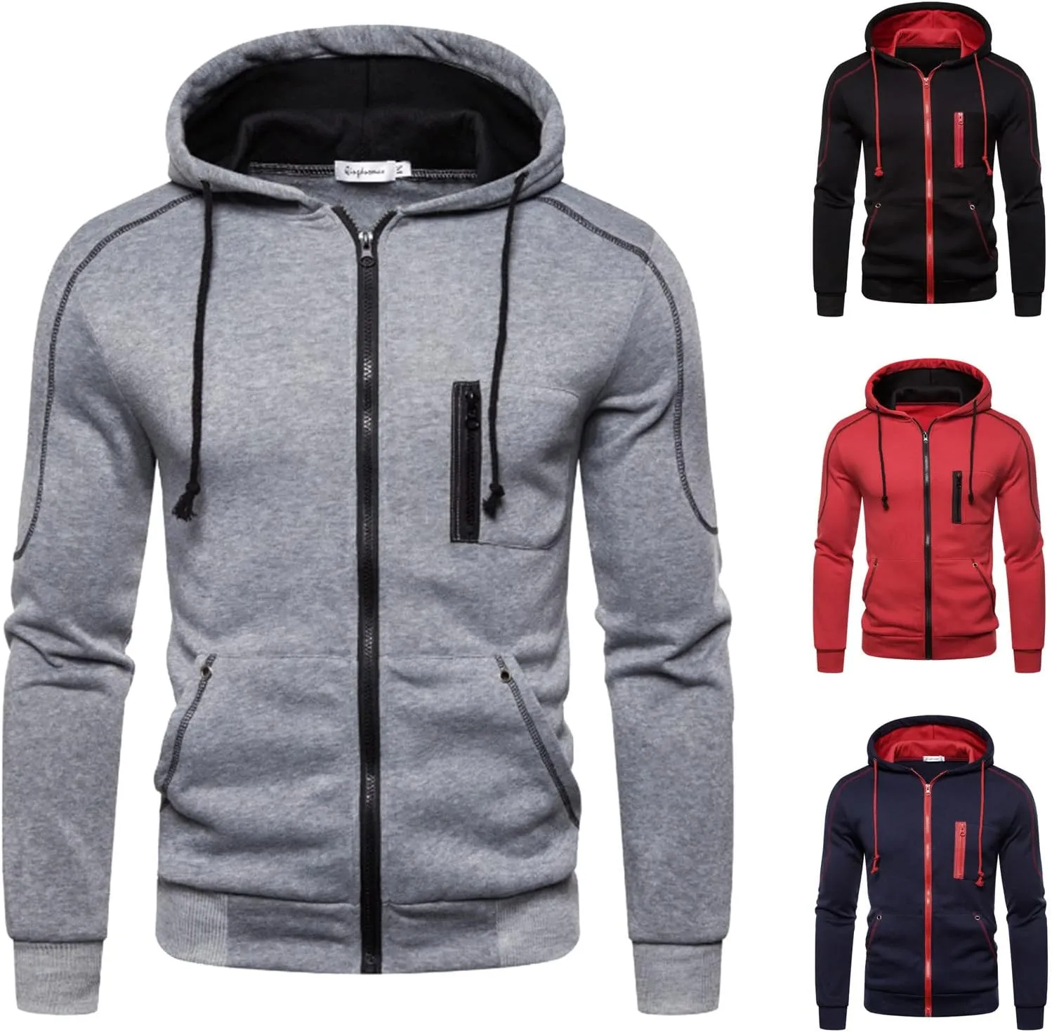 Mens Hoodies Zip Up, Mens Slim Fit Long Sleeve Zip-up Fleece Hoodie Workout Casual Lightweight Sweatshirt Jackets