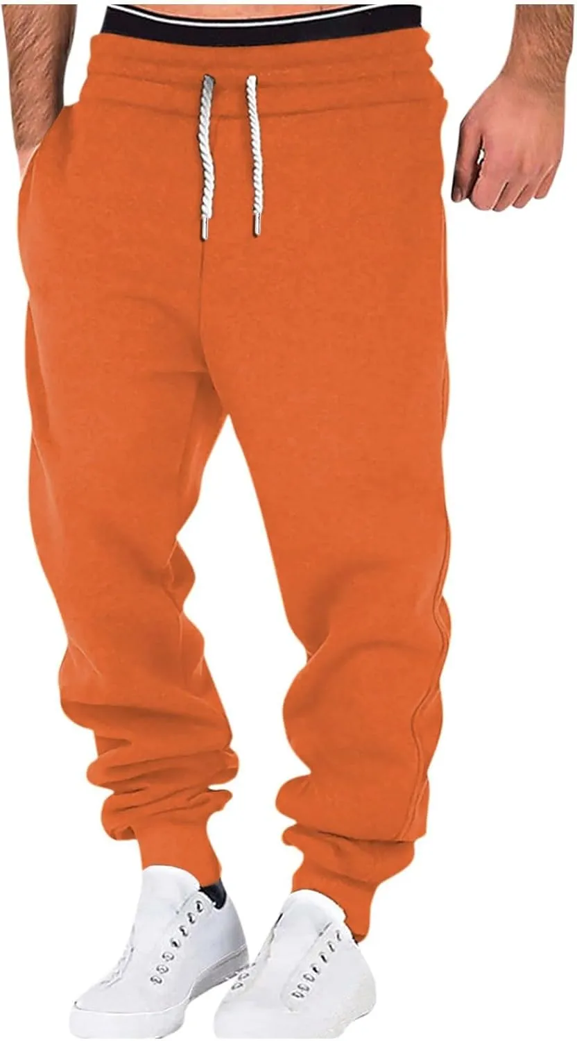 Mens Jogging Pants Baggy Casual Solid Color Sweatpants Stretch Elastic Waist Drawstring Sport Pants with Pockets