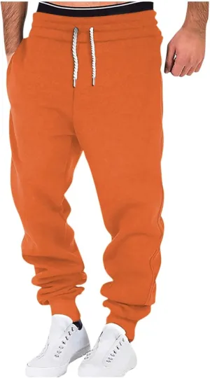 Mens Jogging Pants Baggy Casual Solid Color Sweatpants Stretch Elastic Waist Drawstring Sport Pants with Pockets