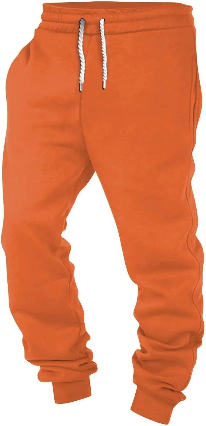 Mens Jogging Pants Baggy Casual Solid Color Sweatpants Stretch Elastic Waist Drawstring Sport Pants with Pockets