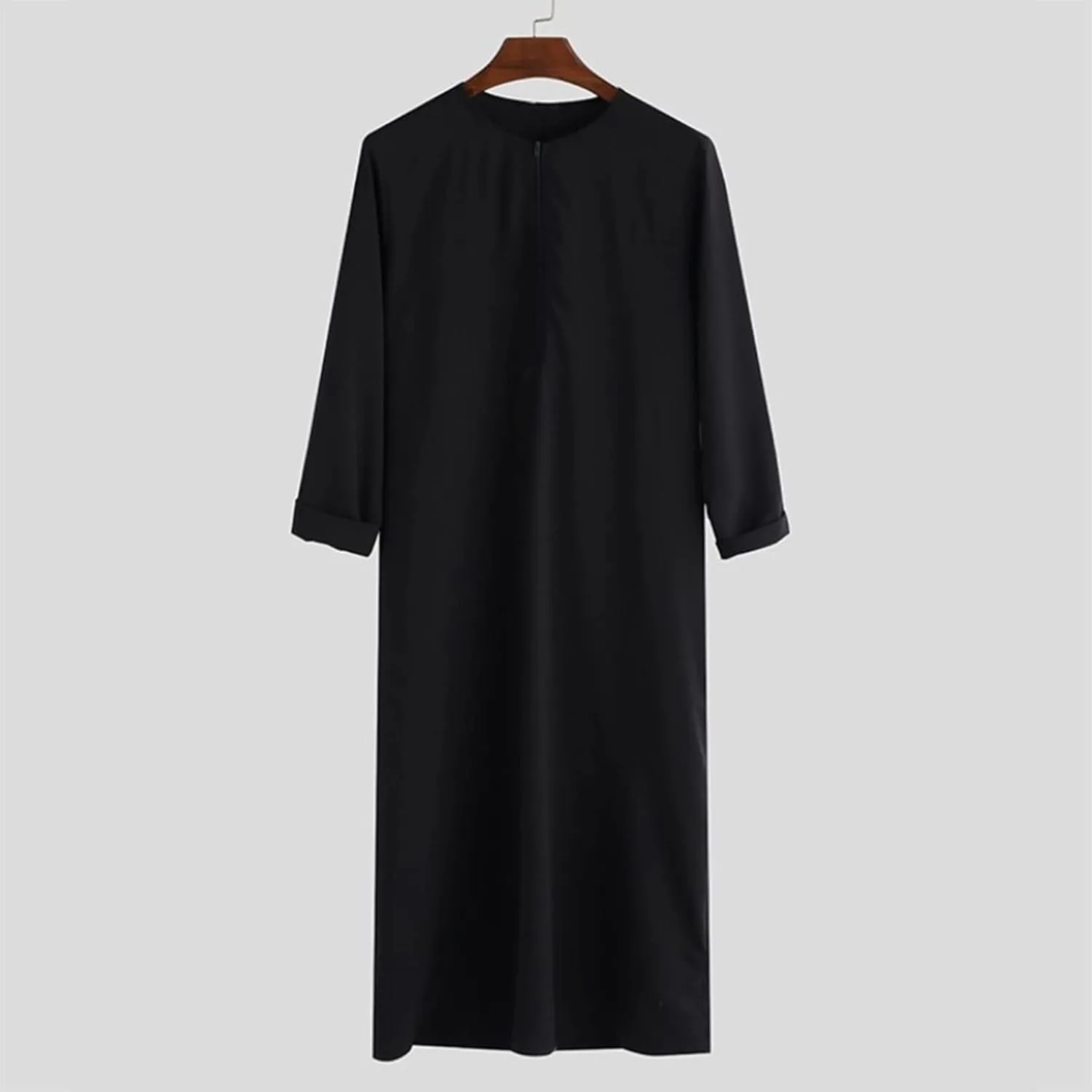 Men's Kaftan Long Sleeve Zip Up Crew Neck Muslim Robe Thobe Long Gown Muslim Middle East Kaftan Dresses with Pockets