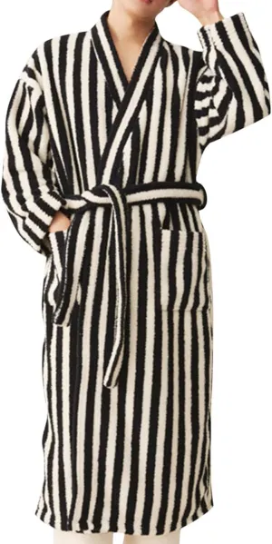 Men's Lightweight Flannel Robe, Unisex Mid-Length Bathrobe Spa Robe for Men or Women Color Block Patchwork Bathrobes