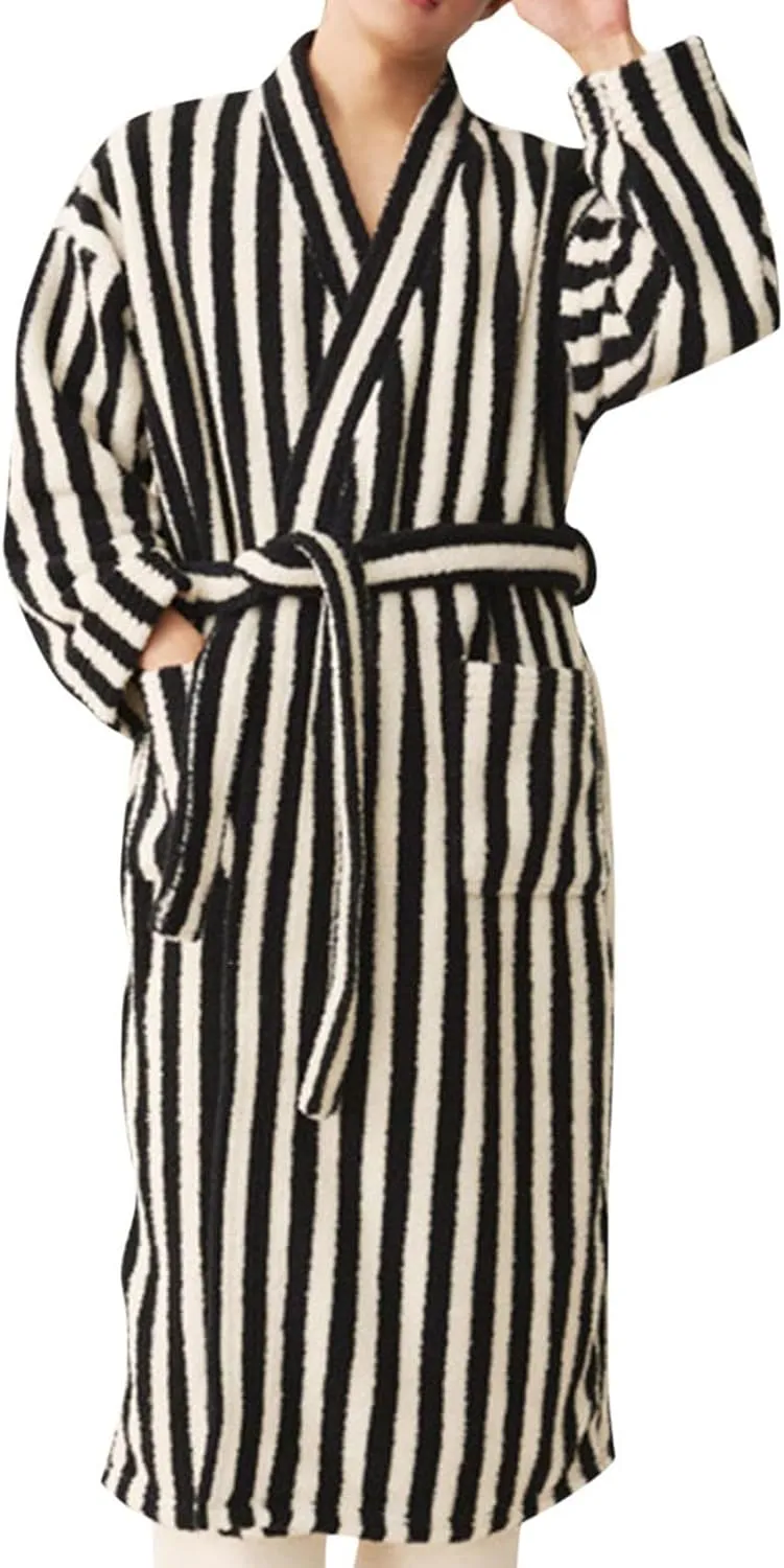 Men's Lightweight Flannel Robe, Unisex Mid-Length Bathrobe Spa Robe for Men or Women Color Block Patchwork Bathrobes