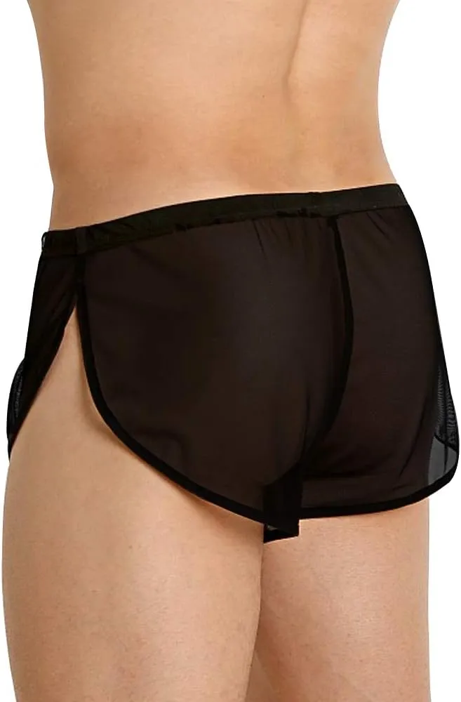 Mens Mesh Shorts See Through with Large Split Sides Active Boxers Underwear
