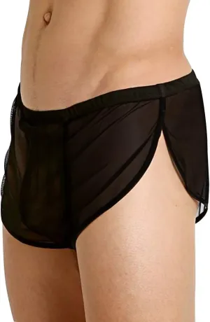 Mens Mesh Shorts See Through with Large Split Sides Active Boxers Underwear