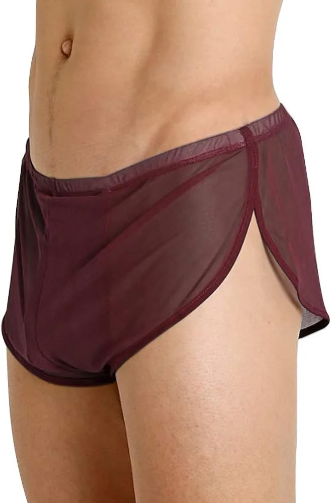 Mens Mesh Shorts See Through with Large Split Sides Active Boxers Underwear