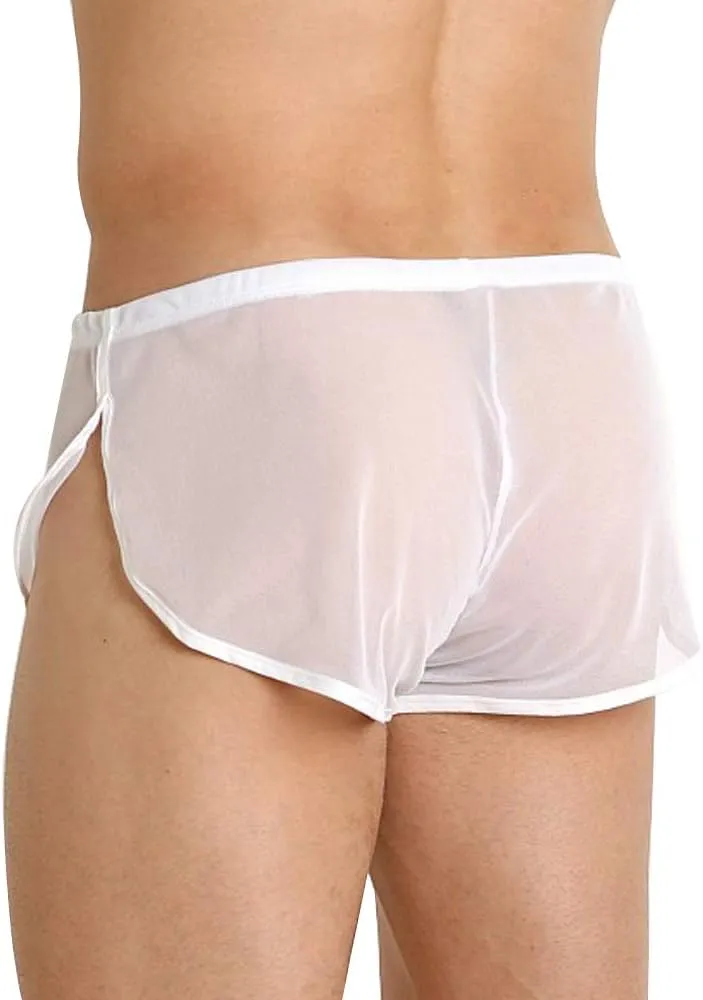 Mens Mesh Shorts See Through with Large Split Sides Active Boxers Underwear