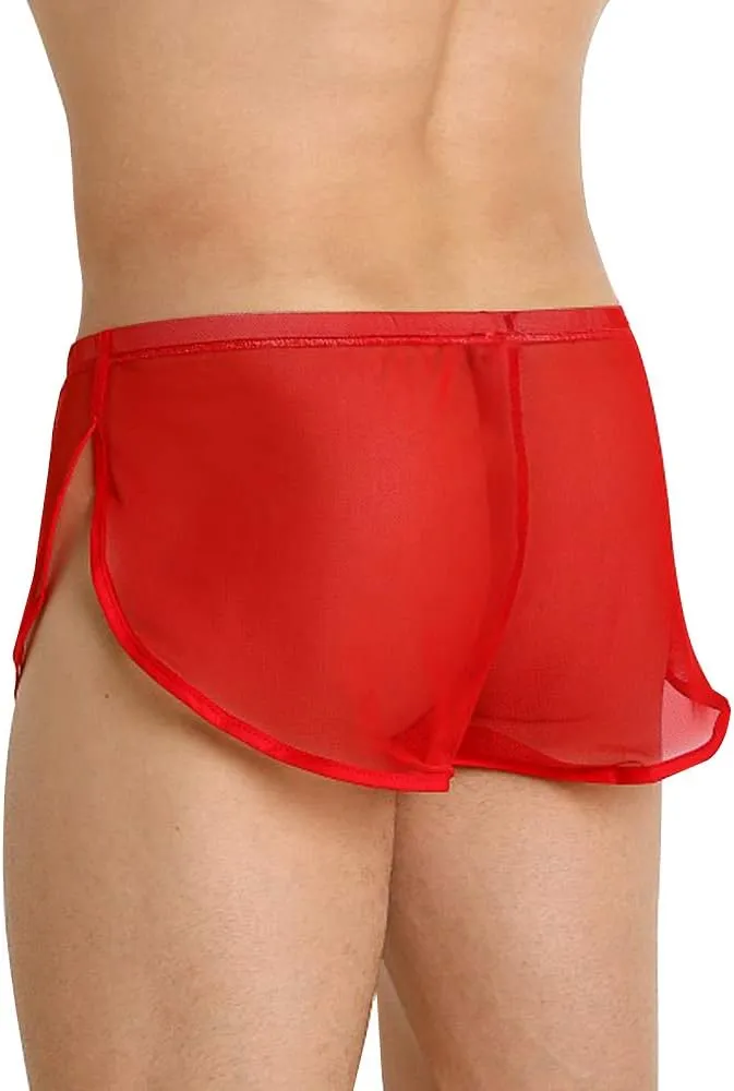Mens Mesh Shorts See Through with Large Split Sides Active Boxers Underwear