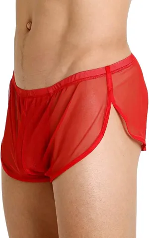 Mens Mesh Shorts See Through with Large Split Sides Active Boxers Underwear