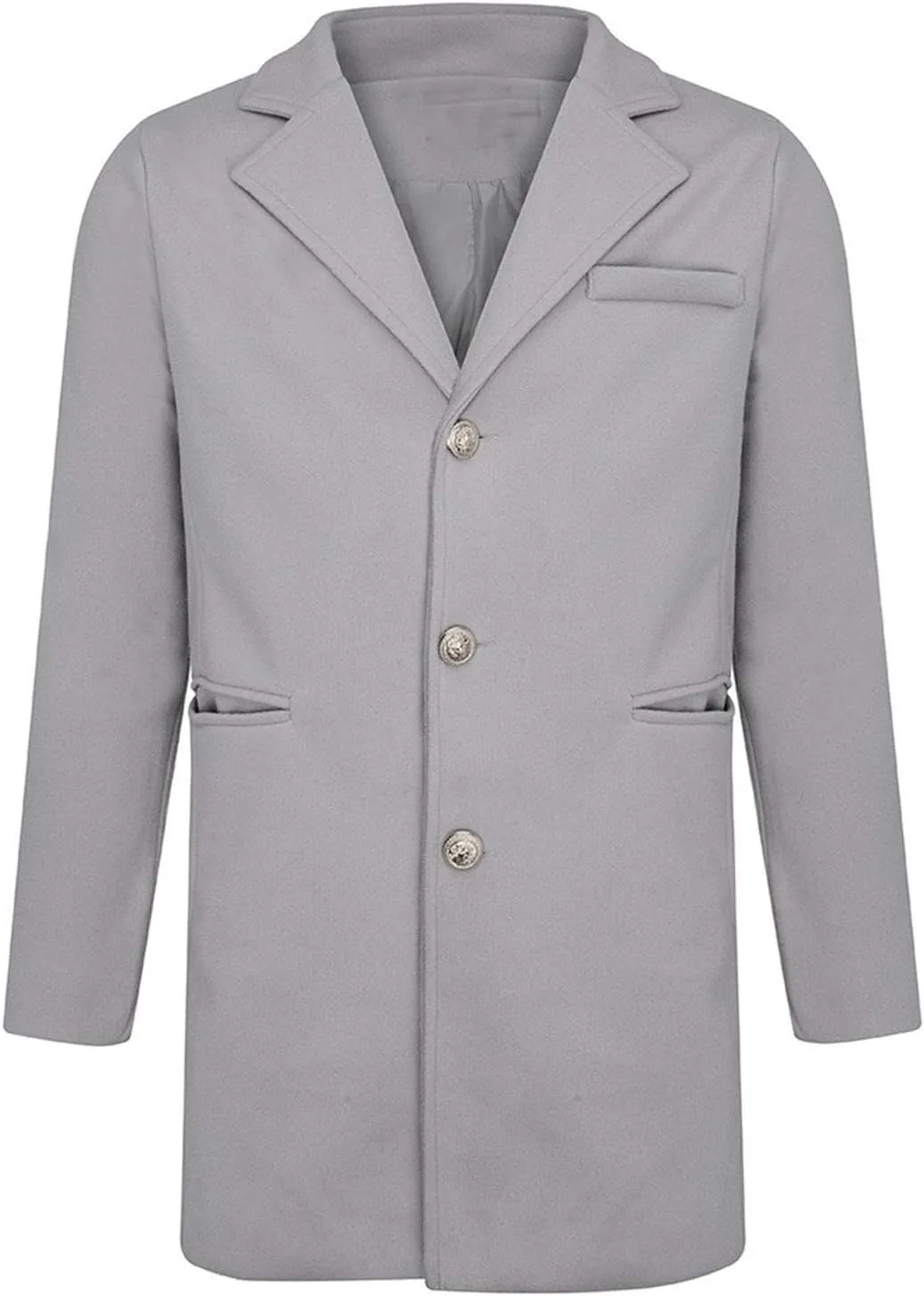 Men's Notch Lapel Double Breasted Long Trench Coat Men's Solid Color Lengthened Notched Lapel Collar Single Breasted