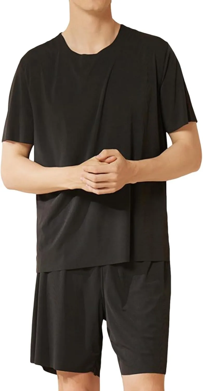 Mens Pajama Set Short Sleeve Sleepwear 2 Piece Pjs Lightweight for Men Soft Nightwear Breathable & Comfortable Summer