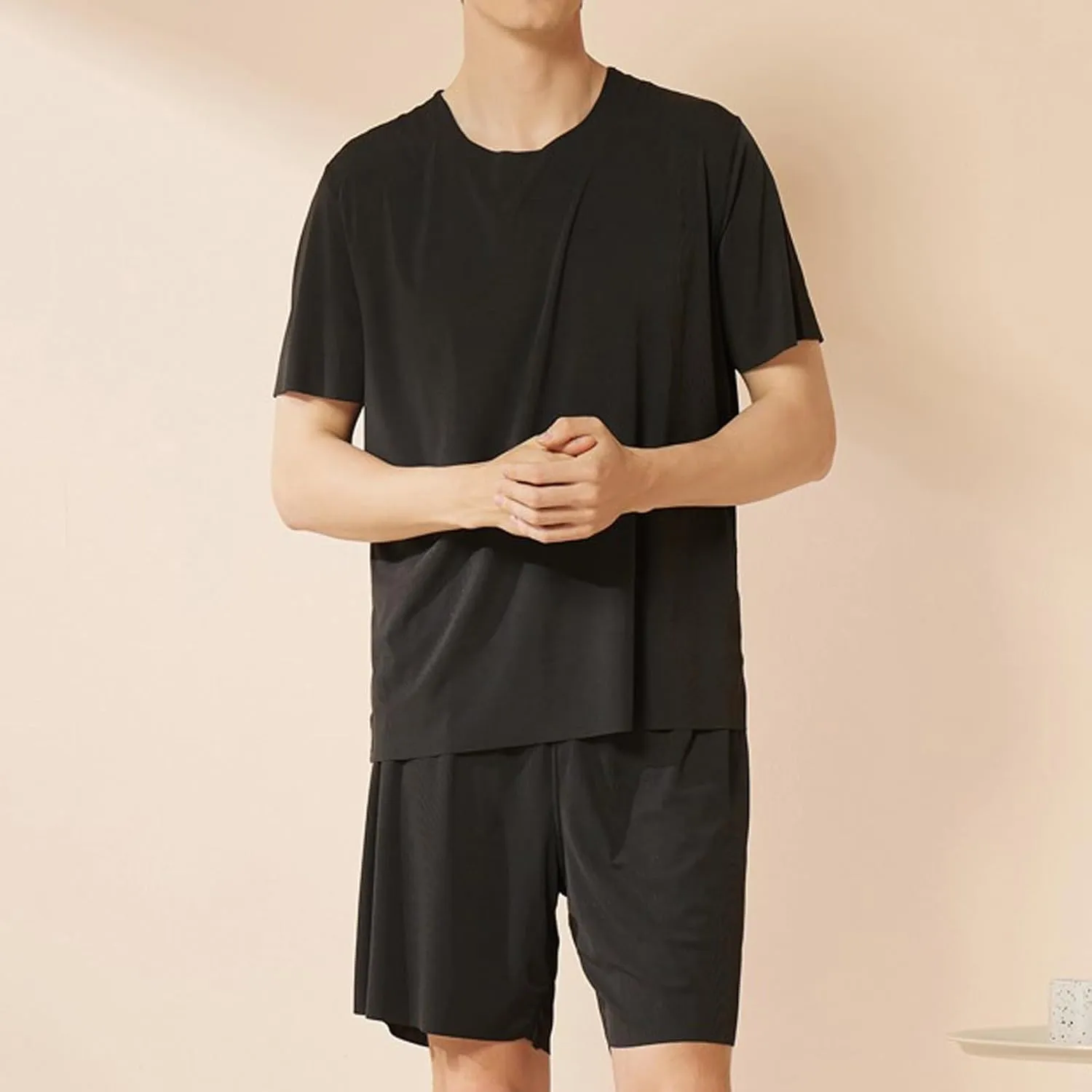 Mens Pajama Set Short Sleeve Sleepwear 2 Piece Pjs Lightweight for Men Soft Nightwear Breathable & Comfortable Summer