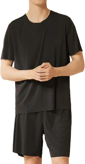 Mens Pajama Set Short Sleeve Sleepwear 2 Piece Pjs Lightweight for Men Soft Nightwear Breathable & Comfortable Summer