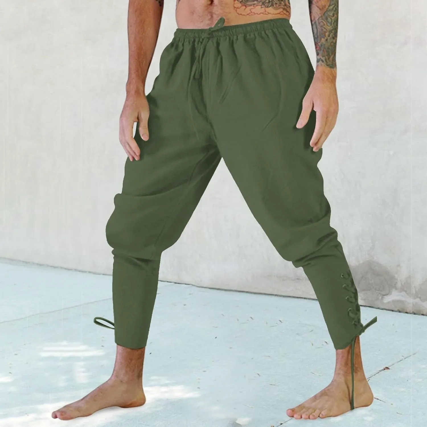 Men??S Pirate Pants Ankle Banded Renaissance Pants Medieval Viking Navigator Pants Cosplay Costume Cosplay with Drawstrings