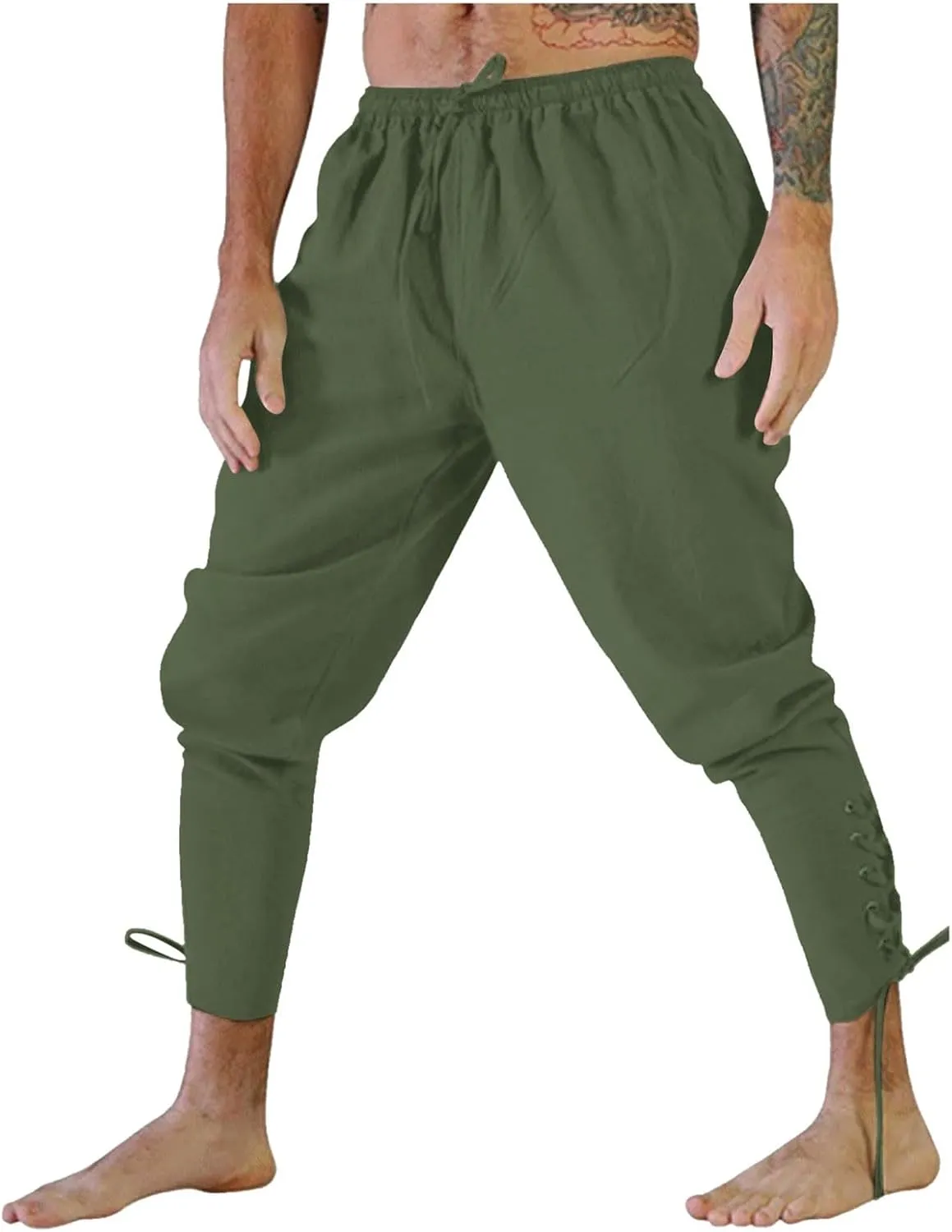 Men??S Pirate Pants Ankle Banded Renaissance Pants Medieval Viking Navigator Pants Cosplay Costume Cosplay with Drawstrings