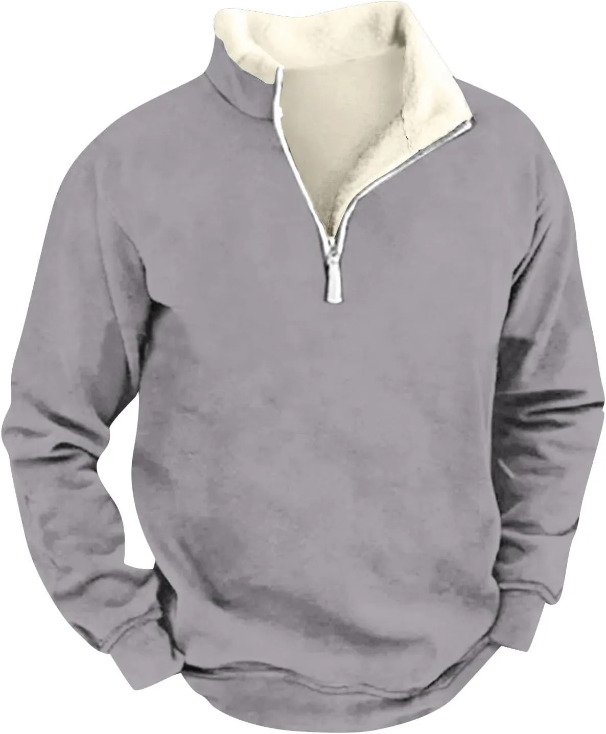 Men's Quarter Zip Sweatshirts Long Sleeve Solid Color Pullover With Fleece Collar Sweater and Pocket, M-5XL