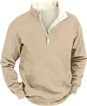 Men's Quarter Zip Sweatshirts Long Sleeve Solid Color Pullover With Fleece Collar Sweater and Pocket, M-5XL