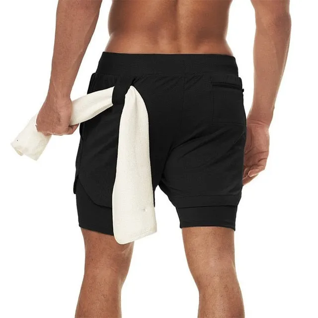 Mens Quick Dry 2 in 1 Gym Workout Shorts