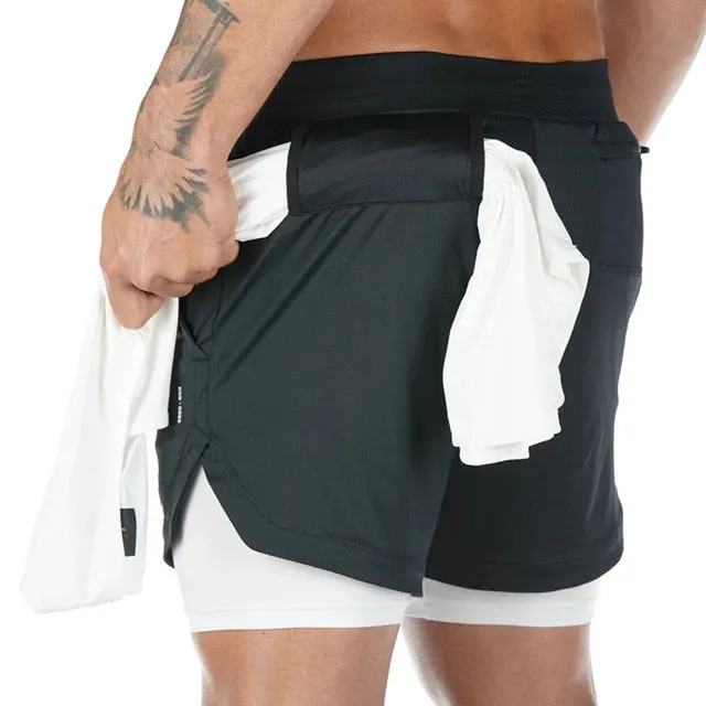 Mens Quick Dry 2 in 1 Gym Workout Shorts