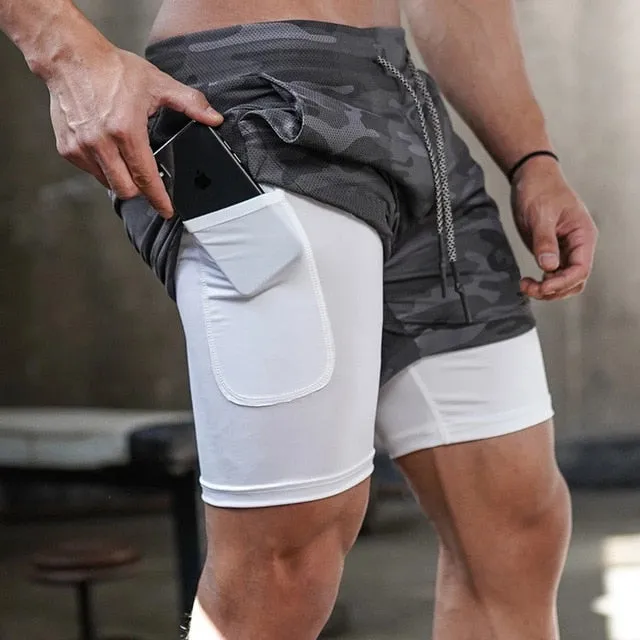 Mens Quick Dry 2 in 1 Gym Workout Shorts