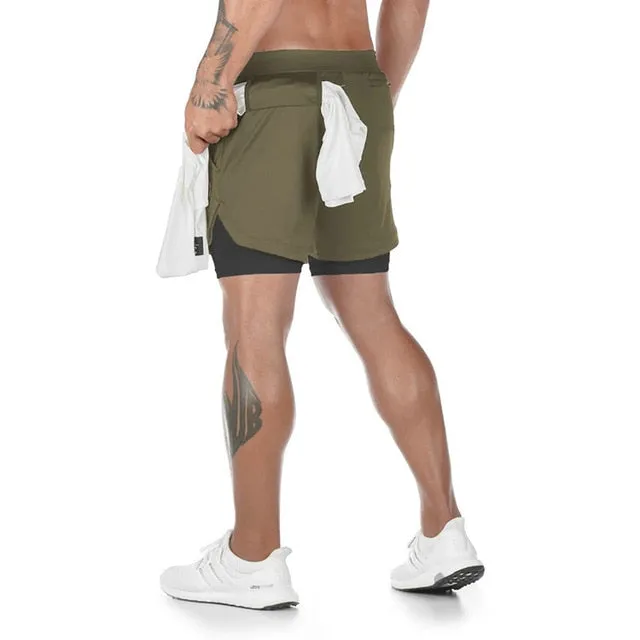 Mens Quick Dry 2 in 1 Gym Workout Shorts