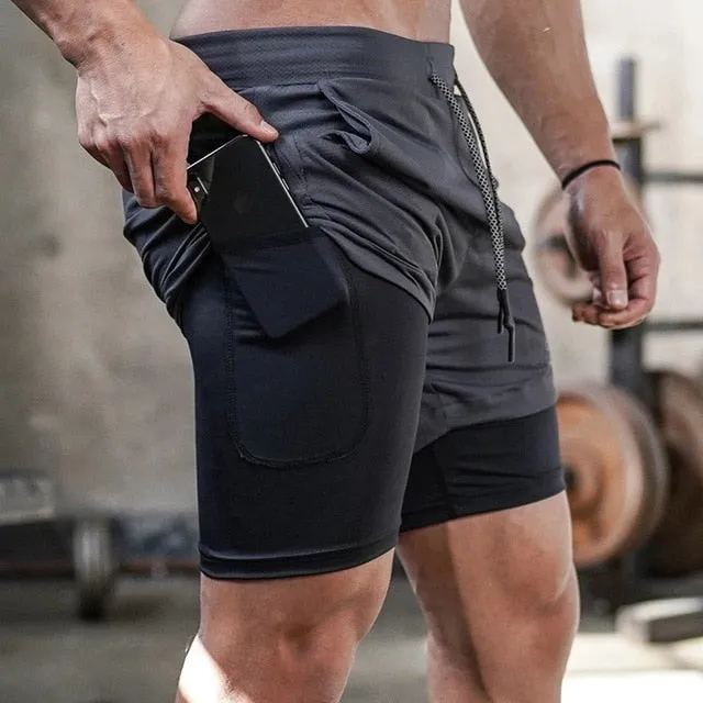 Mens Quick Dry 2 in 1 Gym Workout Shorts