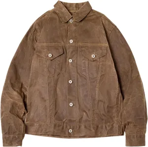 Mens Retro Heavyweight Canvas Oil Waxed Jacket Cotton Spring Fall Khaki Casual Outdoor Work Style Jacket